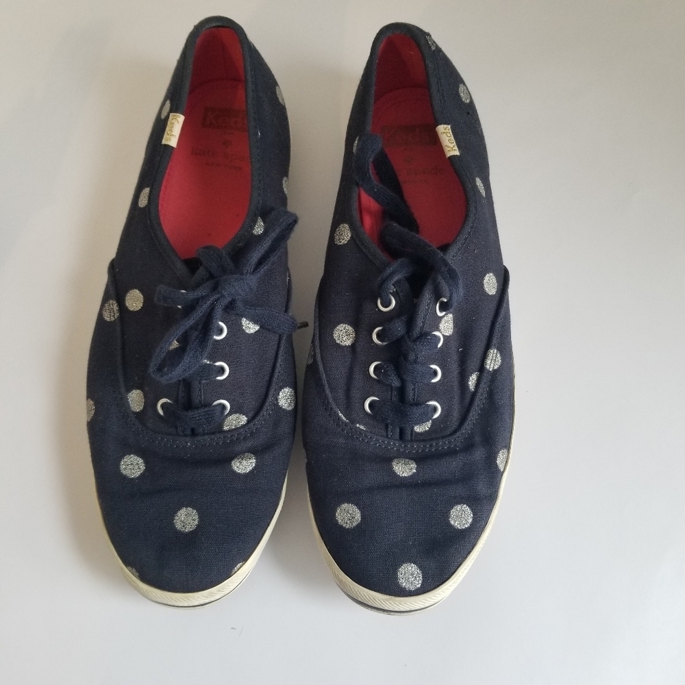 Kate Spade Keds Blue Canvas Shoe With Silver Dots